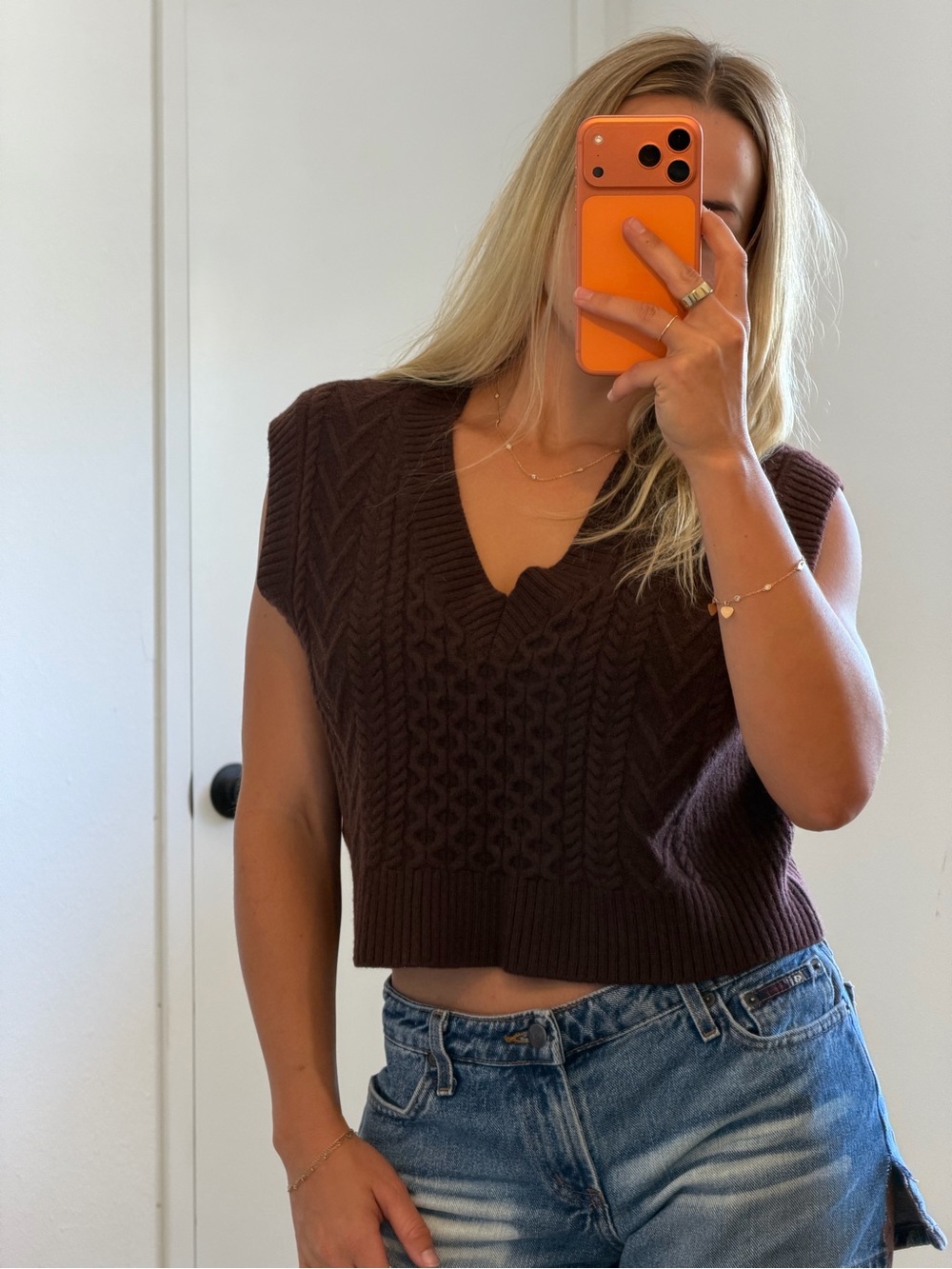 Babaton Brown Cable Merino Wool Sweater Vest Large Aritzia